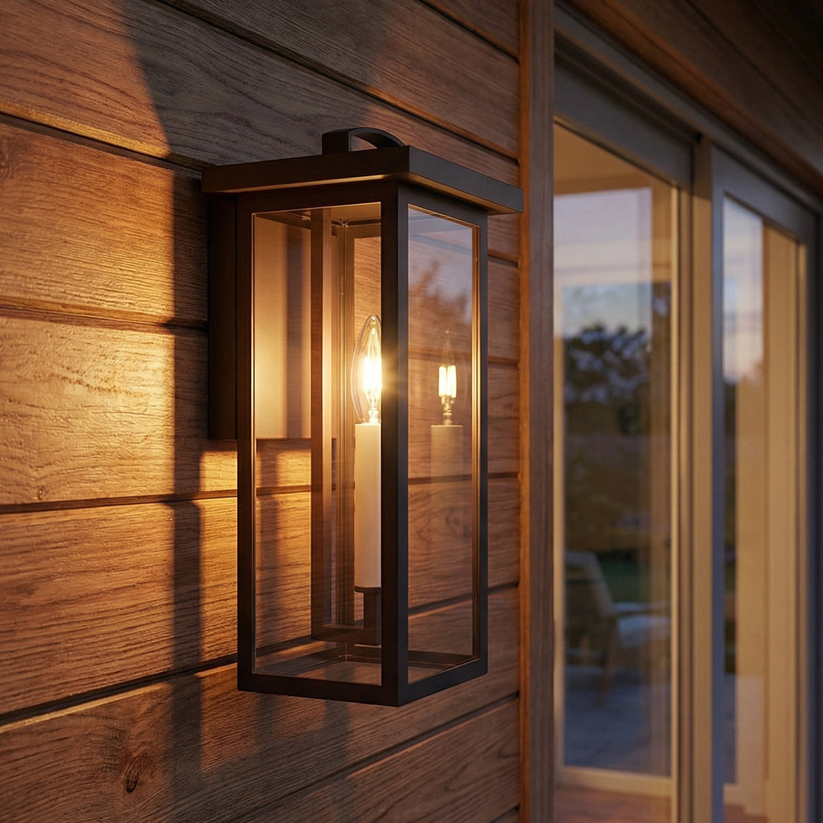 Sullivan Outdoor Wall Light, Small 14" Bronze for Modern Farmhouse home with Warm Wood Siding