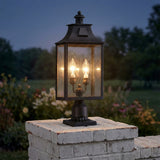 Bedford Outdoor Post Light, Medium 22" Antique Black Iron for Traditional home with White Brick