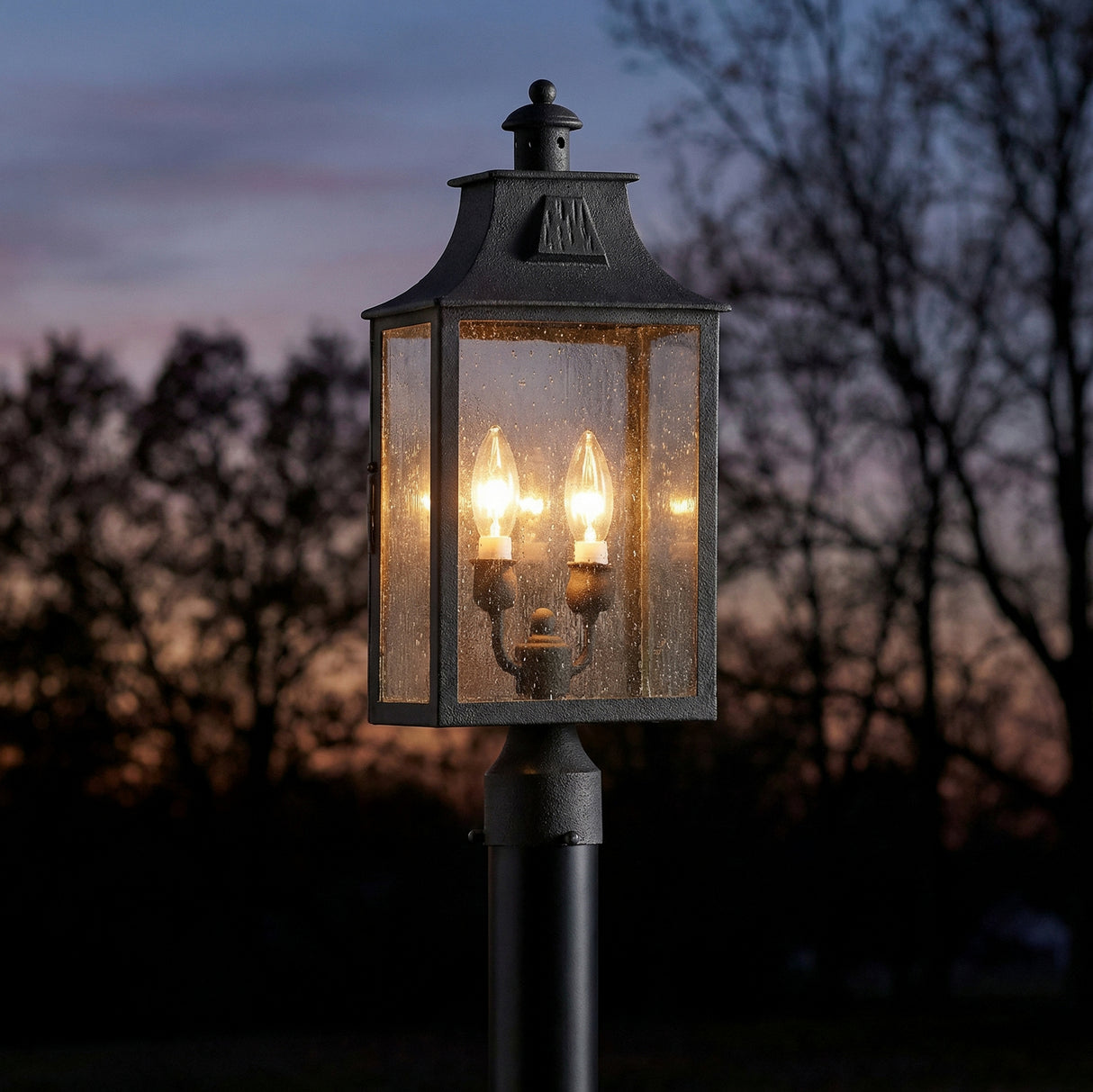 Bedford Outdoor Post Light, Medium 22" Antique Black Iron for Traditional home with Dark Gray Siding