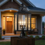 Bedford Outdoor Post Light, Large 24" Antique Black Iron for Modern Farmhouse home with Brown Wood
