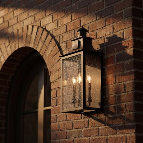 Bedford Outdoor Wall Light, Large 24" Antique Black Iron for Traditional home with Red Brick
