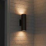 Beck Outdoor Cylinder Wall Light, 15" Bronze for Modern home with White Brick
