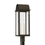 Monroe Outdoor Post Light 25", Forged Iron with Vintage Brass Accents