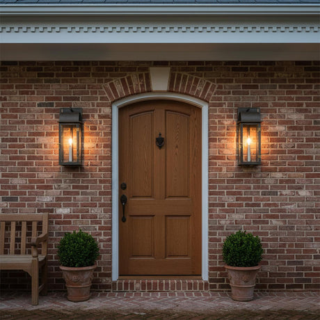 Monroe Outdoor Wall Light, Medium 19" Forged Iron with Vintage Brass Accents