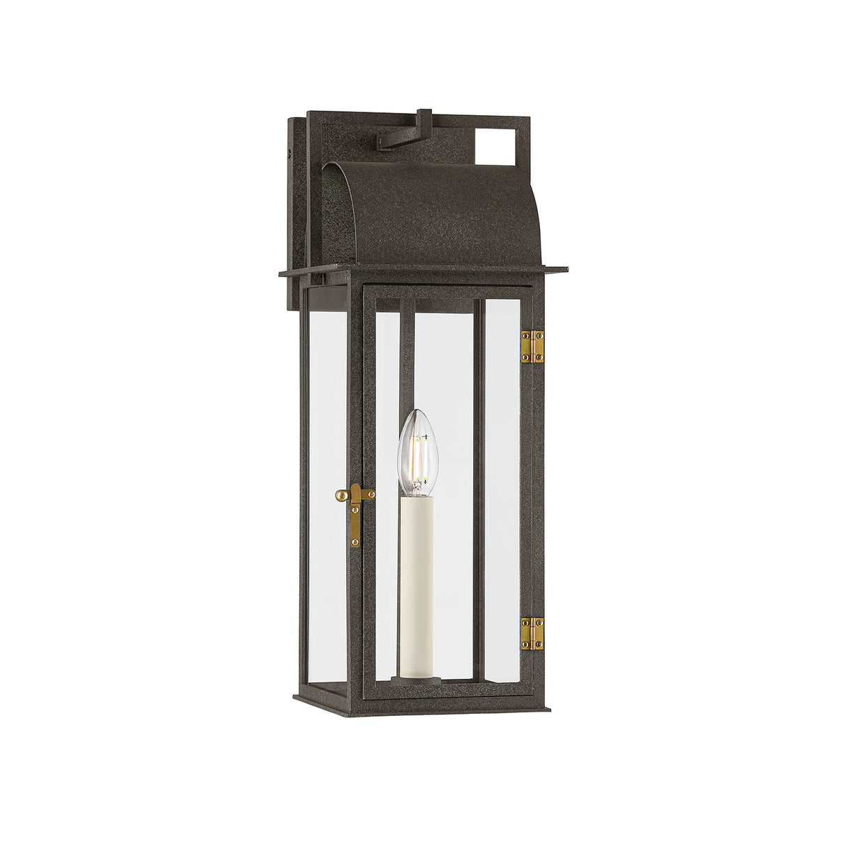 Monroe Outdoor Wall Light, Medium 19" Forged Iron with Vintage Brass Accents