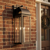 Monroe Outdoor Wall Light, Large 24" Forged Iron with Vintage Brass Accents for Modern Farmhouse home with Red Brick