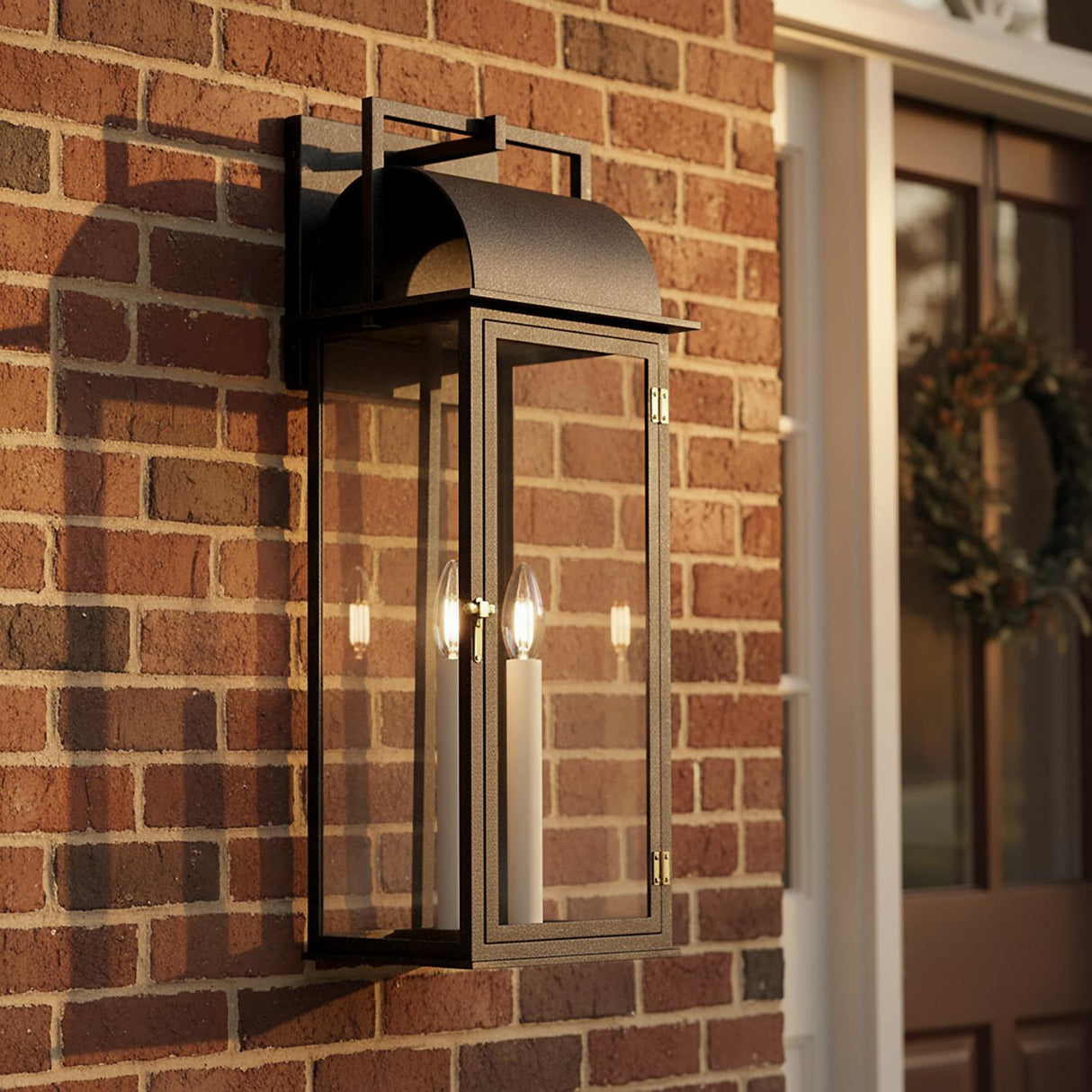 Monroe Outdoor Wall Light, Large 24" Forged Iron with Vintage Brass Accents