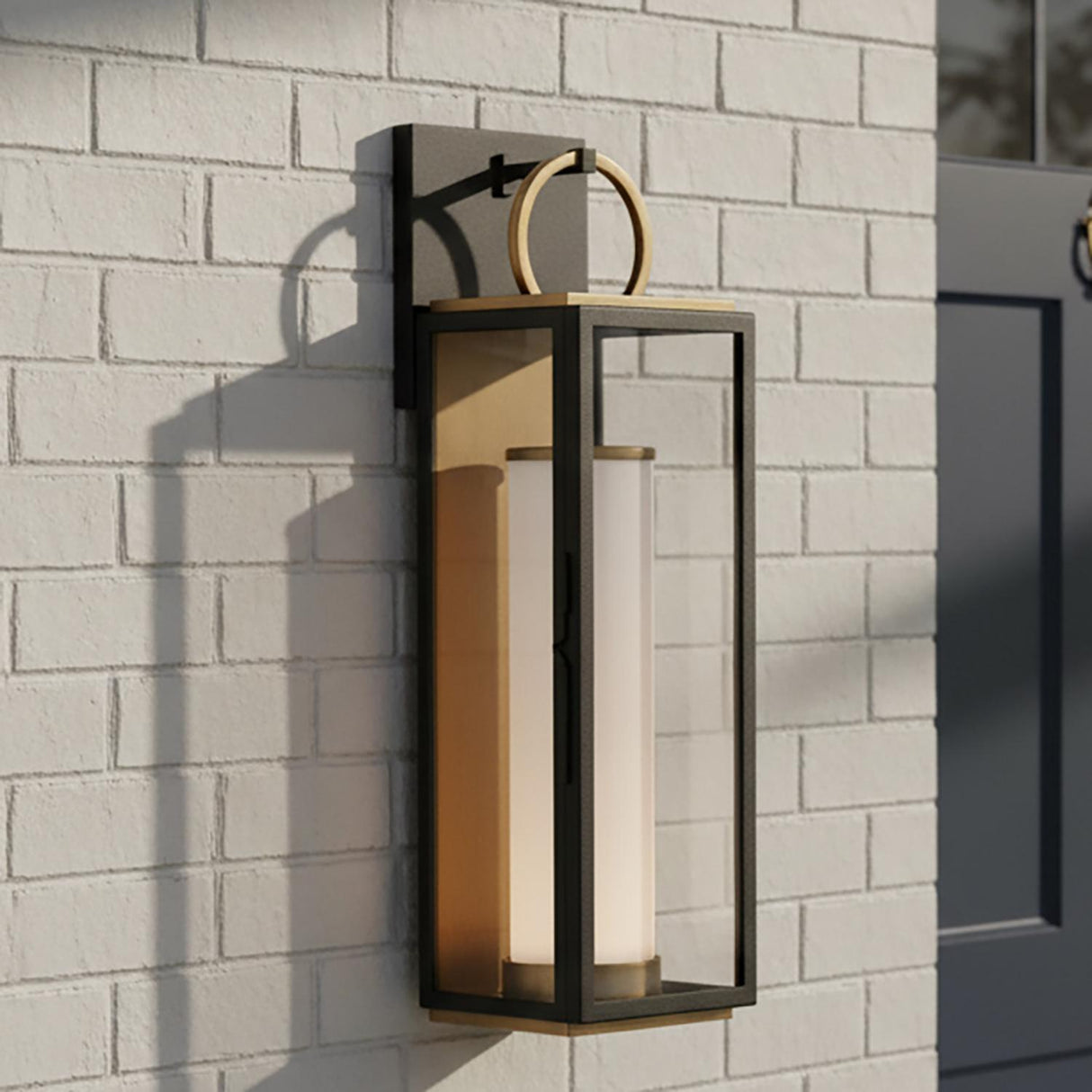 Waverly LED Outdoor Wall Light, Small 18" Black with Vintage Brass Accents