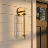 Marcy LED Outdoor Wall Light, 17" Vintage Brass for Modern Farmhouse home with White Siding