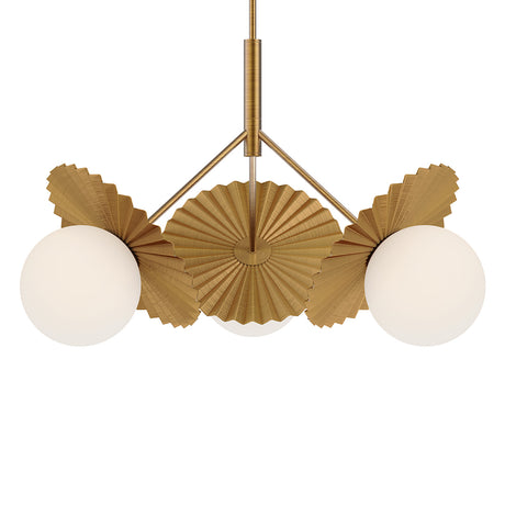 Lydia 3 Light Pendant 34", Brushed Brass and Opal Glass