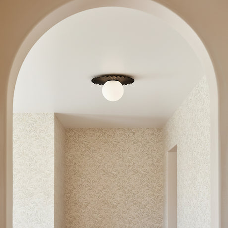 Lydia Flush Mount 12" for Modern home with Warm Beige Wallpaper