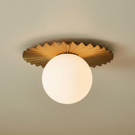 Lydia Medium Flush Mount 14", Brushed Brass and Opal Glass