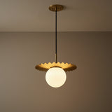 Lydia Pendant 12, Brushed Brass and Opal Glass for Modern home with Warm Beige walls