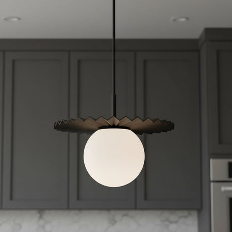 Lydia Pendant 12, Black and Opal Glass for Modern home with Dark Gray Cabinetry
