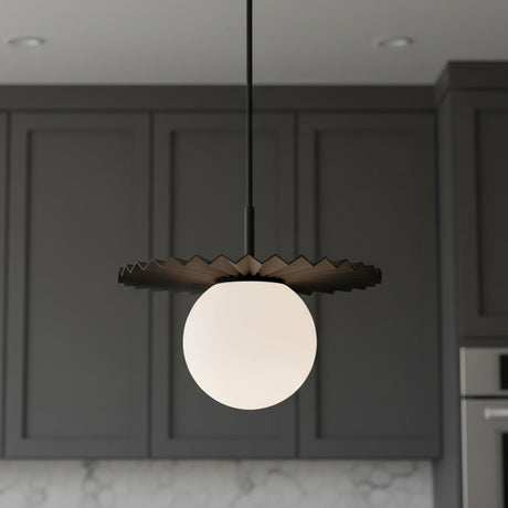 Lydia Pendant 12, Black and Opal Glass for Modern home with Dark Gray Cabinetry