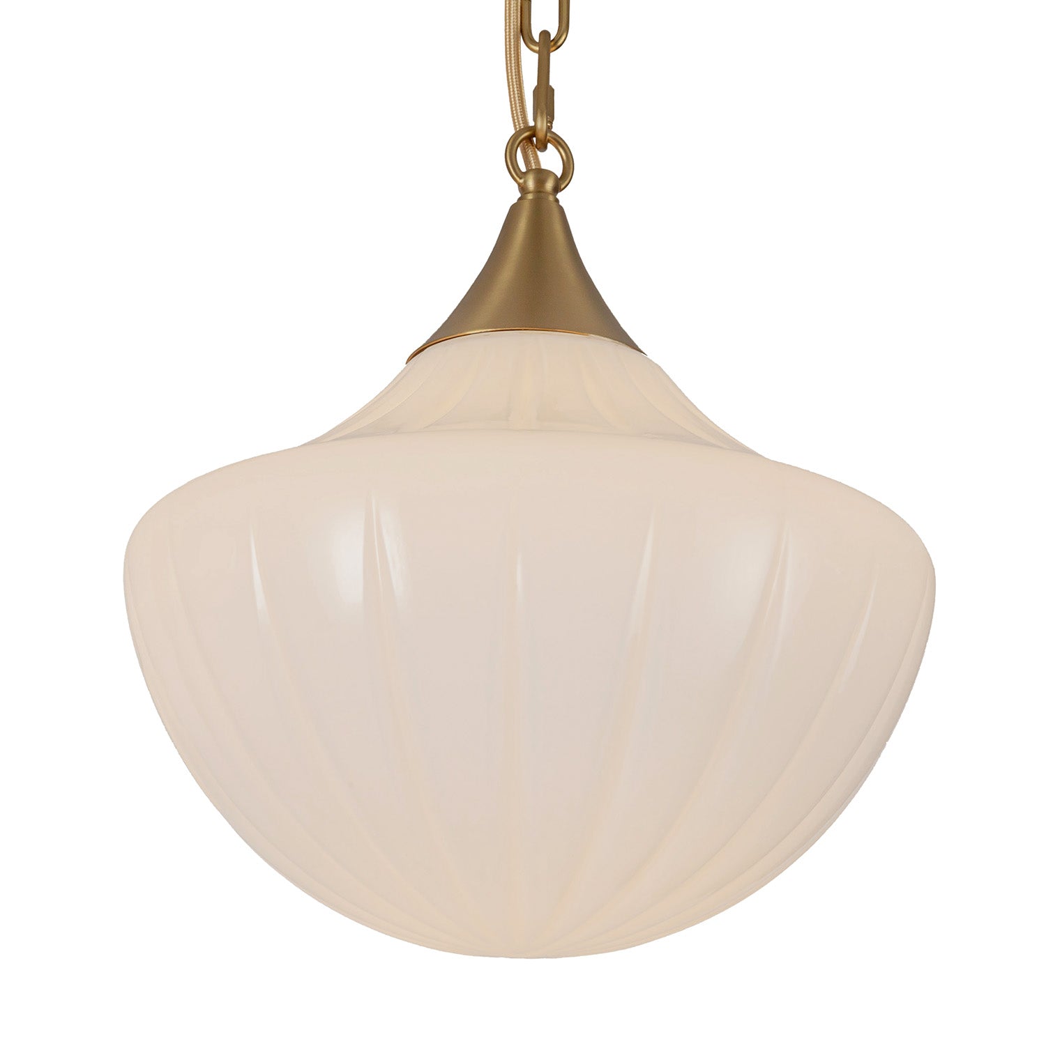 Reva 3 Light Swag Chandelier, Brushed Brass with Vintage Milk Glass