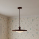 Mabel Metal Pendant 15, Maroon with Opal Glass for Cottage home with Cream Wallpaper
