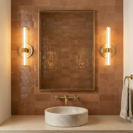 Orville LED Wall Sconce 12", Brushed Brass for Modern home with Brown Tile