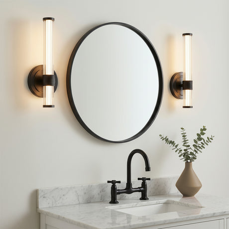 Orville LED Wall Sconce 12", Matte Black for Modern home with White walls