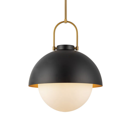Solene Pendant 16", Matte Black and Opal Glass