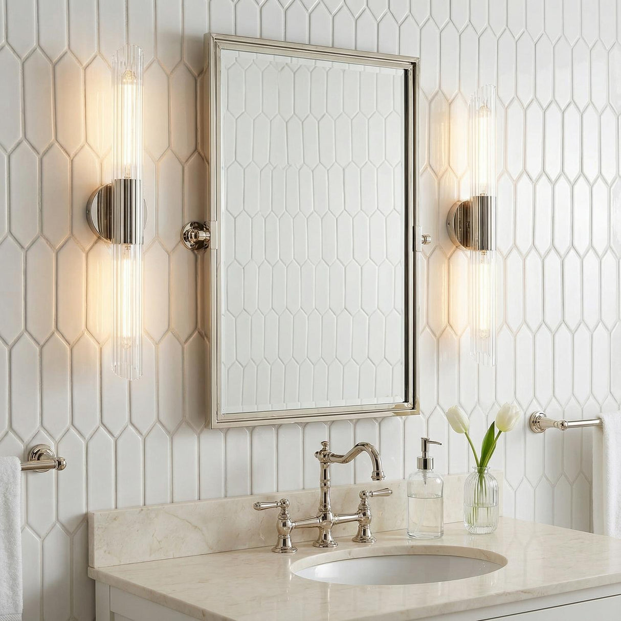 Orion 2 Light Wall Sconce 25", Polished Nickel