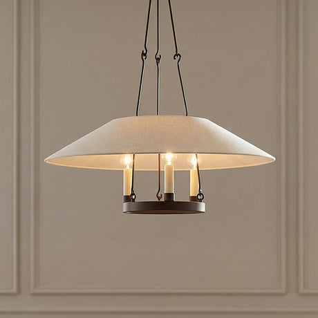 Dawson Pendant 25", Bronze with Linen Shade woven pendant in a Transitional Dining Room with a classic paneled wall.