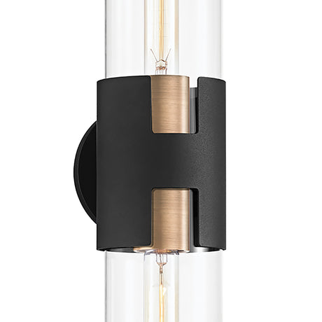James 2 Light Wall Sconce 17", Black and Patina Brass