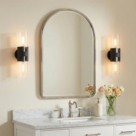 James 2 Light Wall Sconce 17", Black and Polished Nickel