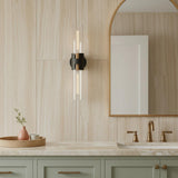 James 2 Light Wall Sconce 26", Black and Patina Brass