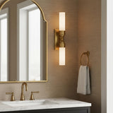 Connor 2 Light Wall Sconce 25" for Modern home with Warm Beige Textured Wallpaper