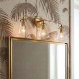 Addison 3 Light Vanity Light, Brass for Modern home with Beige Wallpaper