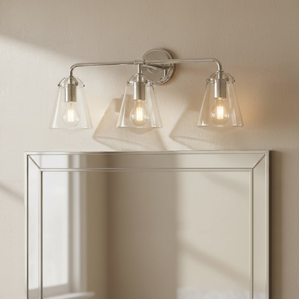 Addison 3 Light Vanity Light, Polished Nickel for Transitional home with Beige Walls