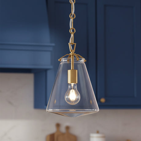 Addison Small Pendant 8", Brass for Modern Farmhouse home with Blue Shiplap