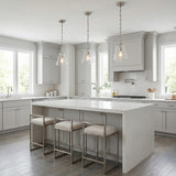Addison Small Pendant 8", Polished Nickel geometric pendant in a Transitional Kitchen with a white marble island.