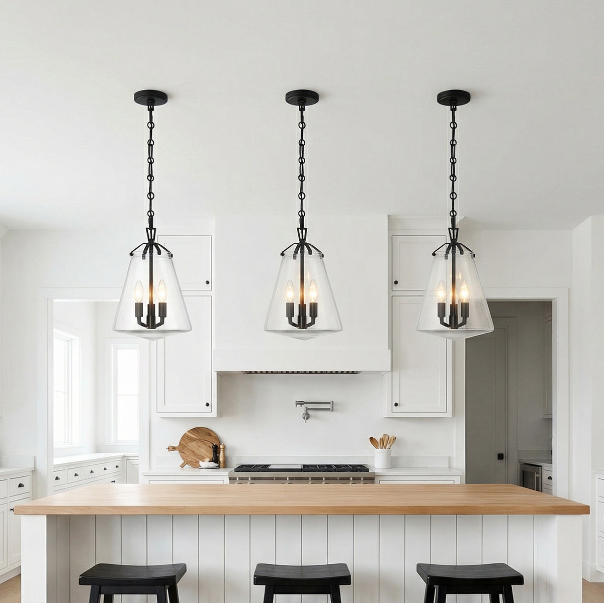 Addison Medium Pendant 11, Matte Black for Modern Farmhouse home with White Siding