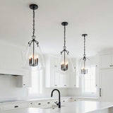 Addison Large Pendant 15", Matte Black styled in a Modern Farmhouse Kitchen with white cabinets and marble countertops.