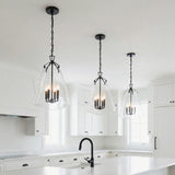 Addison Large Pendant 15", Matte Black styled in a Modern Farmhouse Kitchen with white cabinets and marble countertops.