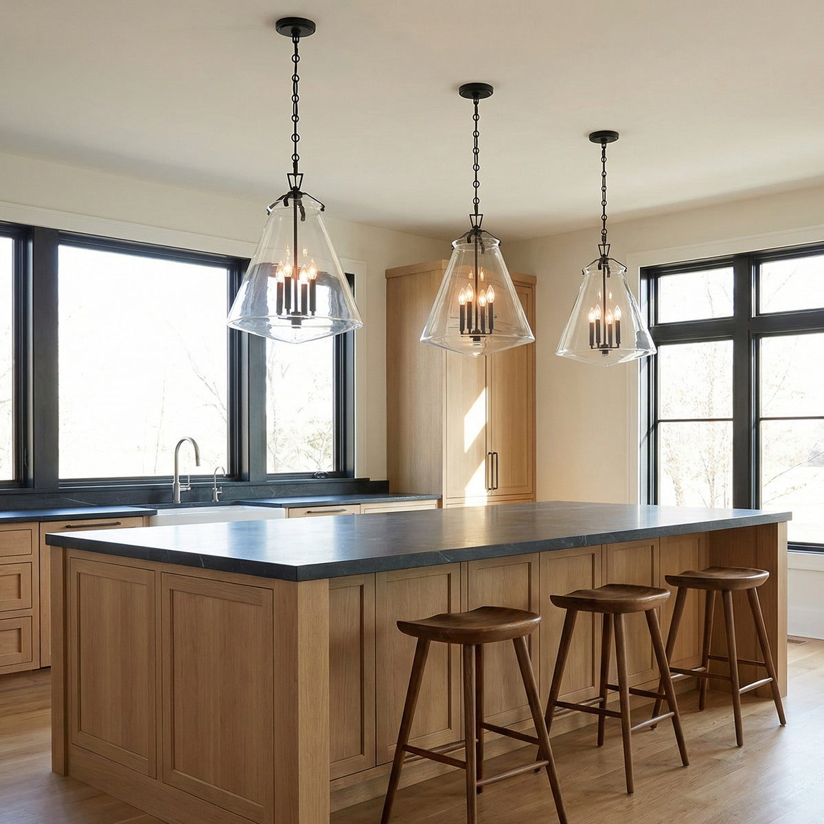 Addison Extra Large Pendant 18", Matte Black for Modern Farmhouse home with Natural Wood