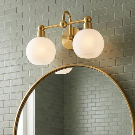 Maya 2 Light Vanity, Aged Brass for Modern home with Green Tile