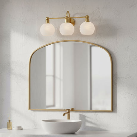 Maya 3 Light Vanity, Aged Brass for Modern home with White Textured Wall
