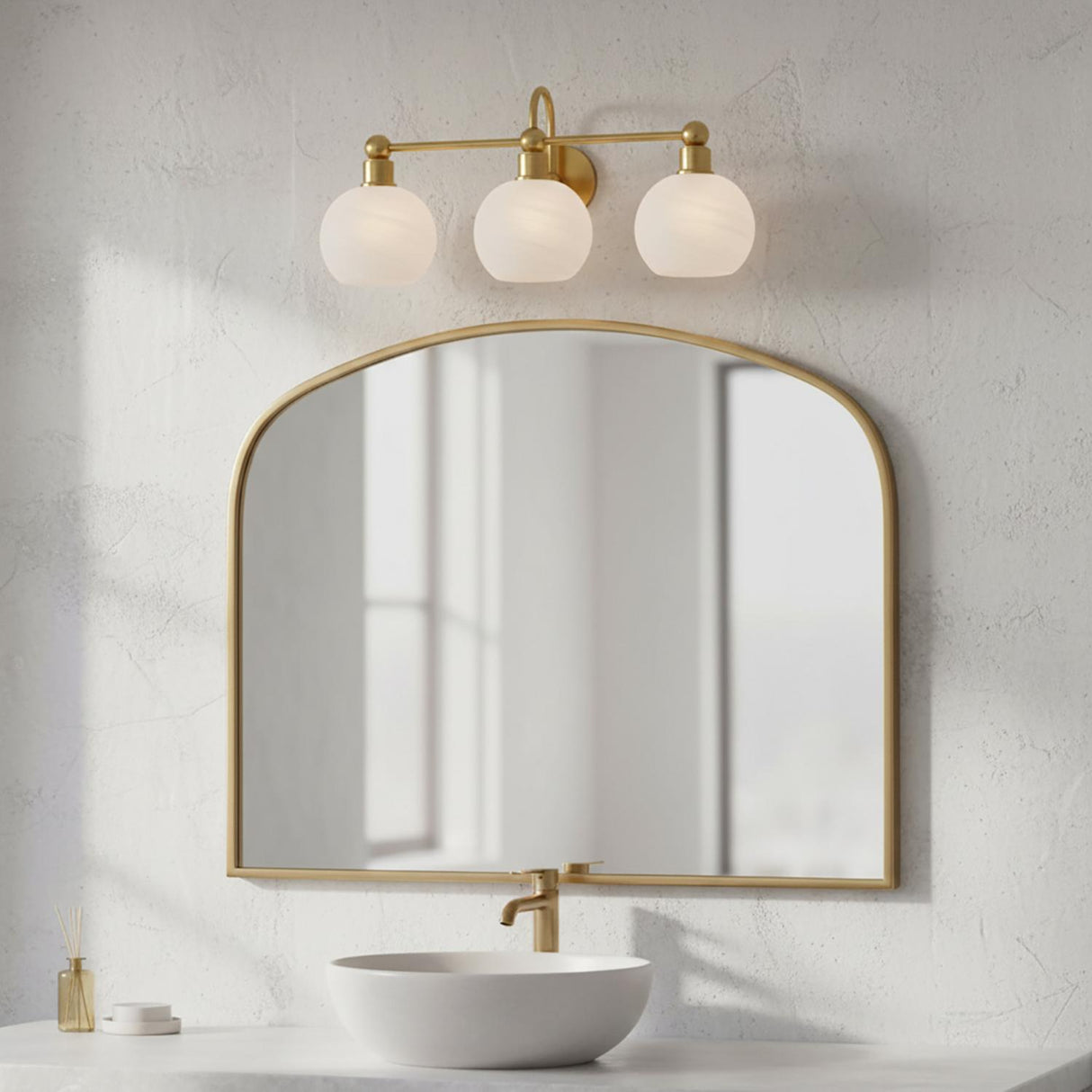 Maya 3 Light Vanity, Aged Brass