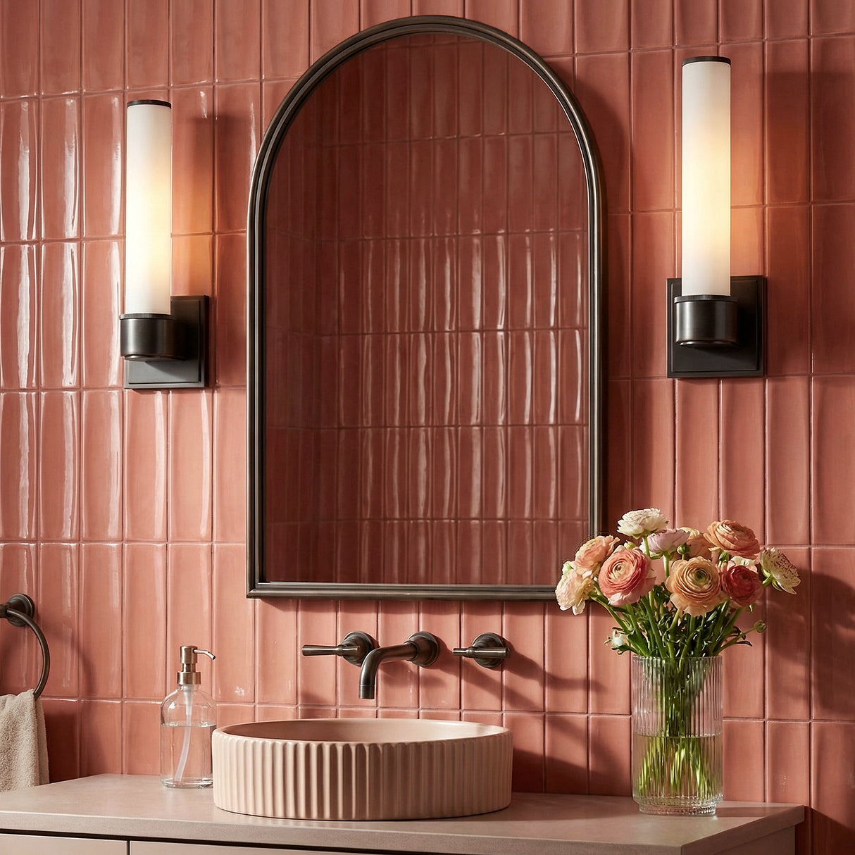 Griffin 1 Light Vanity 12" for Modern home with Pink Tile