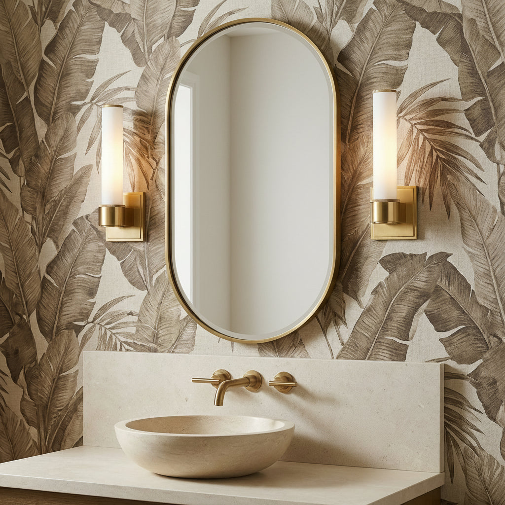 Griffin 1 Light Vanity 12", Aged Brass for Transitional home with Beige Wallpaper