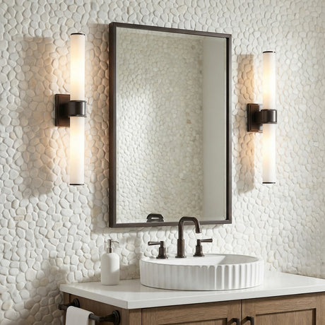 Griffin 2 Light Vanity 20", Old Bronze for Modern home with White Pebble Tile