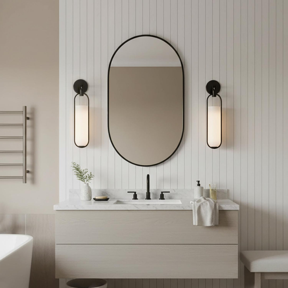 Micah LED Wall Sconce 22" for Modern home with White Shiplap