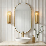 Grayson Wall Sconce 14", Aged Brass for Modern home with White vertical fluted tile