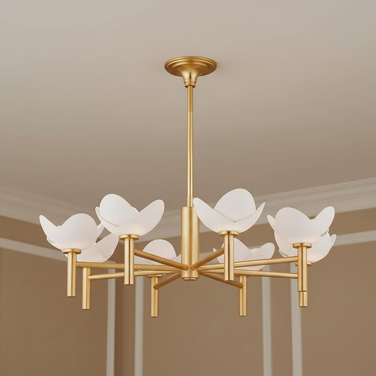 Celia 8 Light Chandelier 34", Gold Leaf with White Plaster