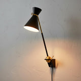 Jerry Adjustable Plug-in Wall Sconce, Black with Brass Accents