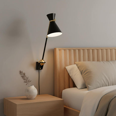 Jerry Adjustable Plug-in Wall Sconce, Black with Brass Accents