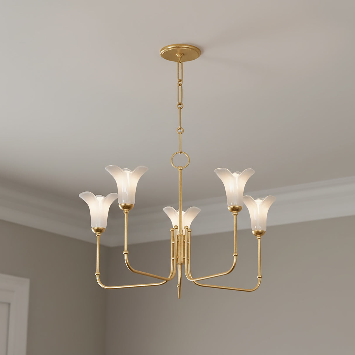 Dahlia 5 Light Chandelier 30" for Traditional home with Warm Beige Wall